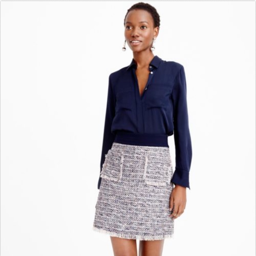 J.CREW Tweed Skirt Navy pockets Nordstrom Size 12 large